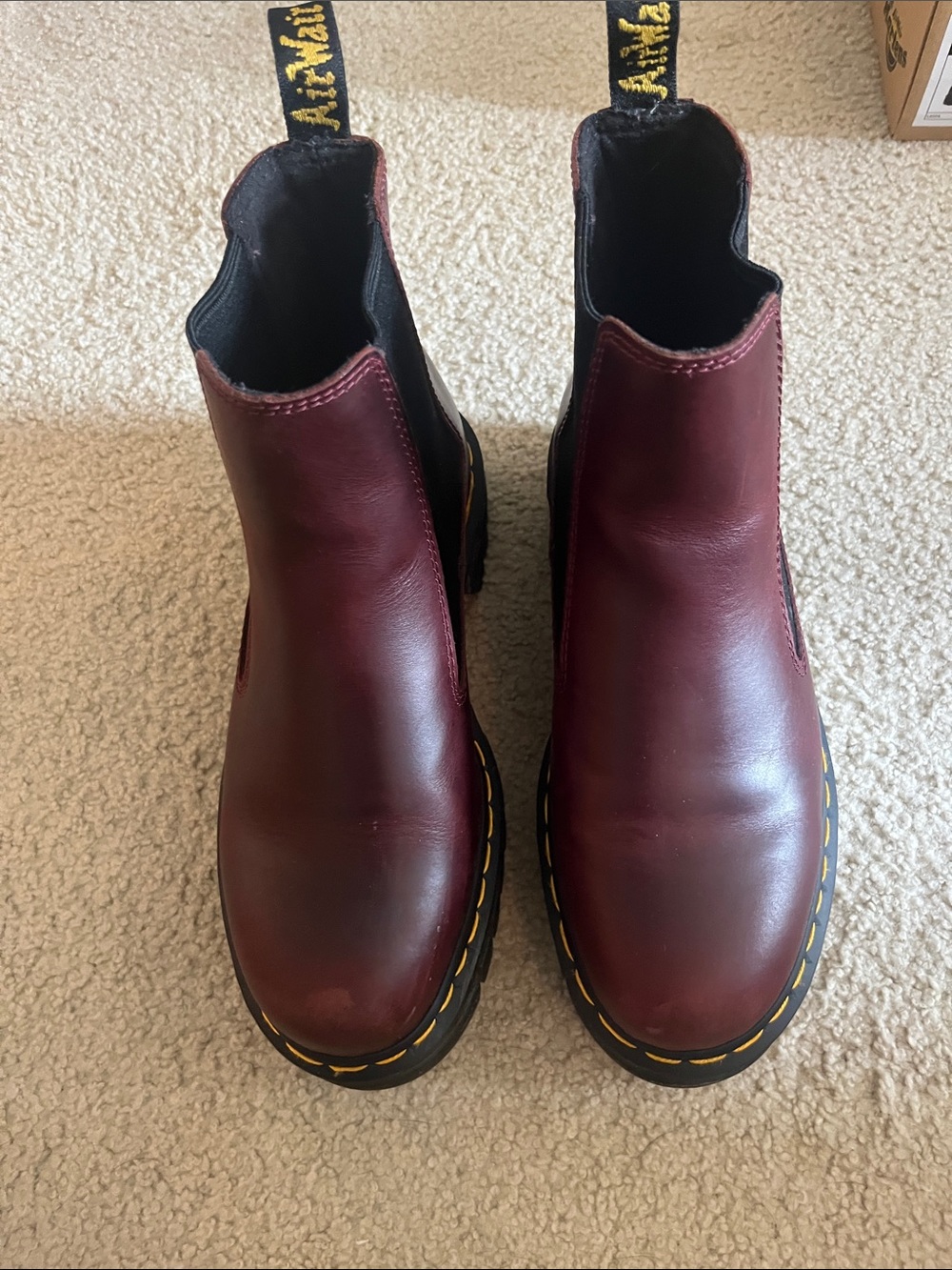 Dr. Martens Burgundy Leather Platform Chelsea Boots with Black Elastic - Picture 4 of 5